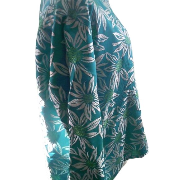 Chicos Mother of the Bride Floral Print Turquoise Silk Blend Jacket Top SZ 3 - Picture 9 of 9